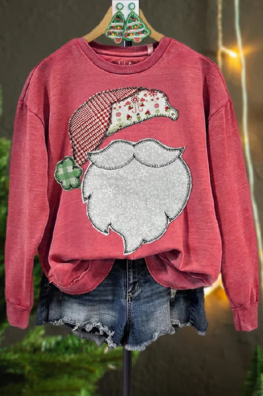 Classic Contrast Color Santa Sweatshirt Hoodie with Illustration Artistic Creative