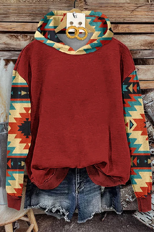 Native Southwestern Geometric Print Long Sleeve Sweatshirt Hoodie with Cuffed Sleeves Snug Secure Native Southwestern Geometric Print Long Sleeve Sweatshirt Hoodie with Cuffed Sleeves Snug Secure