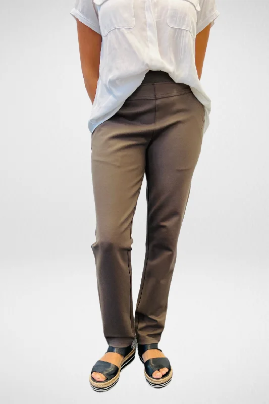 Ponte Pull On Pant | Taupe Relaxed High-Waist Trousers