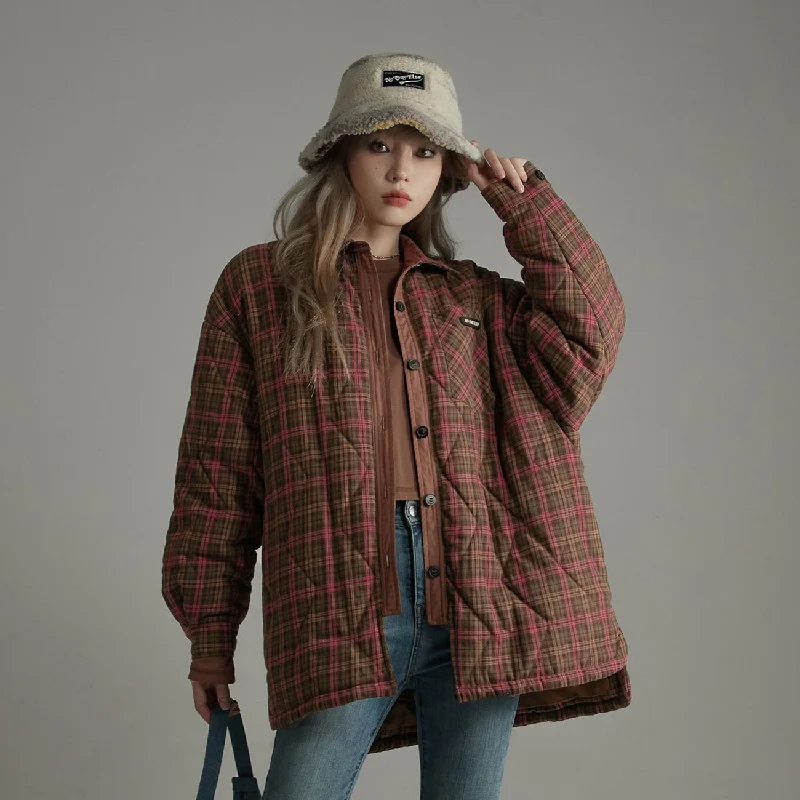 Check Loose Quilted Jacket Cotton Jacket Linen Jacket Terry Jacket