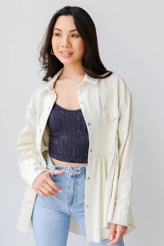 The Best Day Peplum Denim Jacket Zip Front Button Front Snap Front
