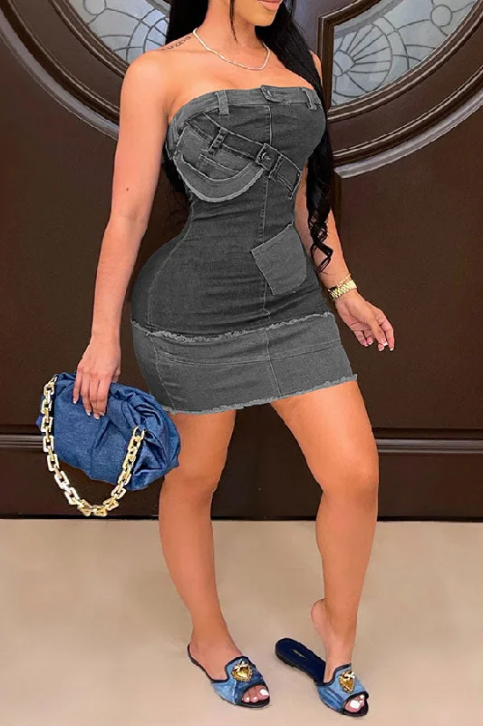 Burn-Out Pretty Bandeau Mini Dress Elegant Silk Mini Dress