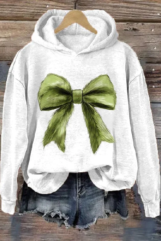 Christmas Green Fur Coquette Bow Print Hoodie Hooded Sweatshirt Casual Wear Street Style Christmas Green Fur Coquette Bow Print Hoodie Hooded Sweatshirt Casual Wear Street Style