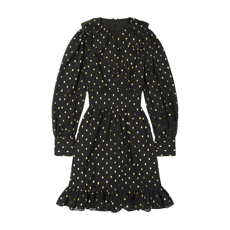 Black Print Dress SNK4509 Off-the-shoulder Chic Trendy