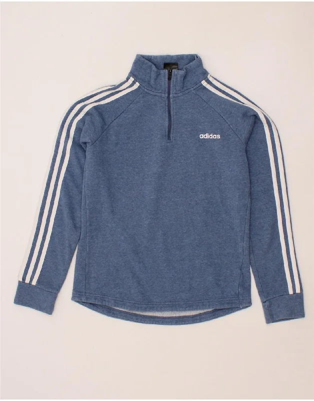 ADIDAS Womens Zip Neck Sweatshirt Jumper UK 4/6 XS Navy Blue Cotton Hoodie with Distressed Vintage Worn ADIDAS Womens Zip Neck Sweatshirt Jumper UK 4/6 XS Navy Blue Cotton Hoodie with Distressed Vintage Worn