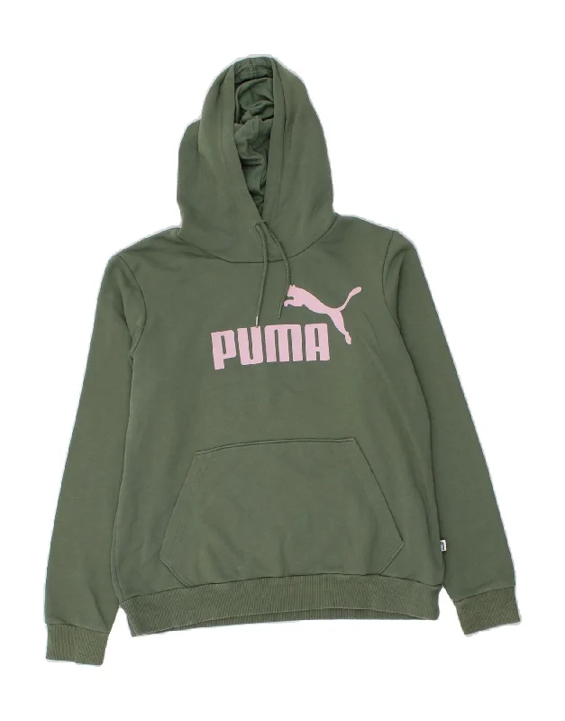 PUMA Womens Graphic Hoodie Jumper UK 16 Large Green Hoodie with Color Block Contrast Stylish PUMA Womens Graphic Hoodie Jumper UK 16 Large Green Hoodie with Color Block Contrast Stylish