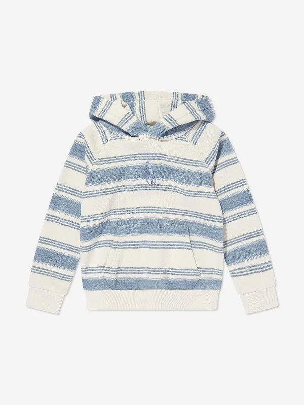 Ralph Lauren Girls Striped Logo Hoodie in Blue Hoodie with Neon Bright Vibrant