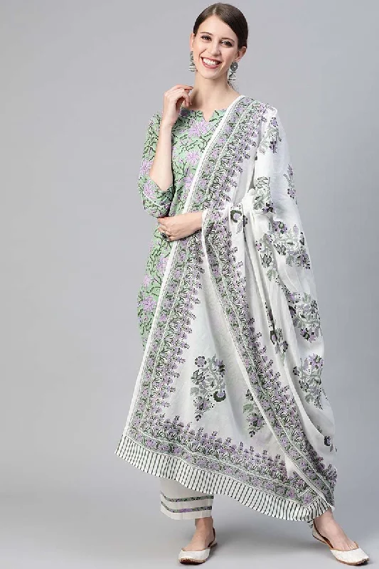 Ahika Women Cotton Green Ethnic Motifs Printed Straight Kurta Pant Dupatta Set Slim Fit Casual Pants Ahika Women Cotton Green Ethnic Motifs Printed Straight Kurta Pant Dupatta Set Slim Fit Casual Pants