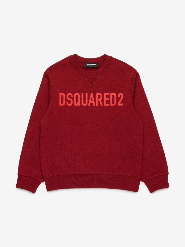 Dsquared2 Kids Logo Sweatshirt in Red Hoodie with Metallic Shiny Futuristic