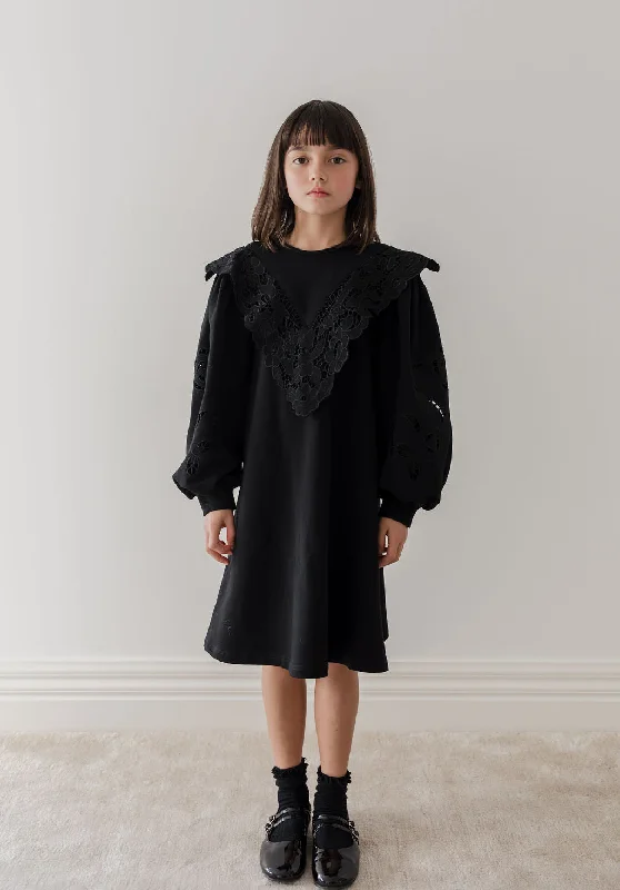 1245-Terry Cut Out Sweat Dress-Black Tunics Luxurious high-end