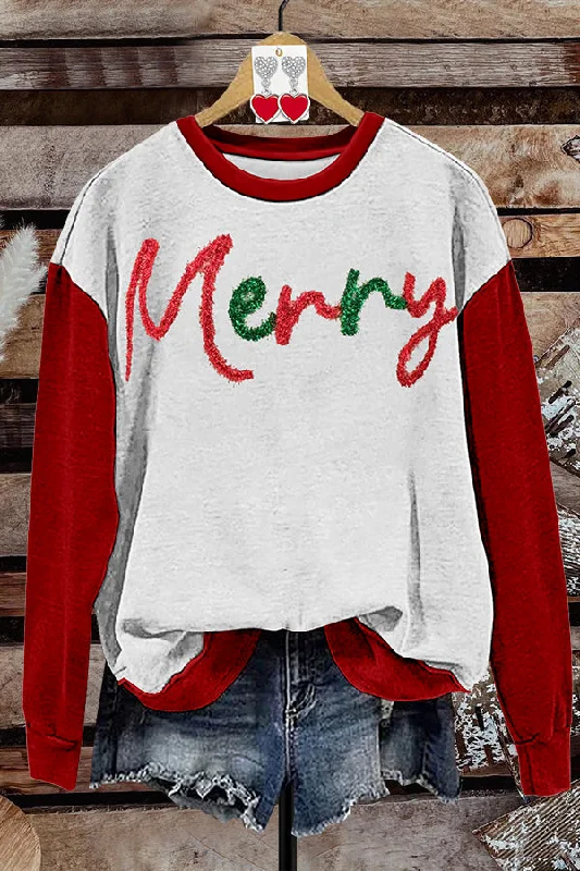 Christmas Shiny Print Sweatshirt Hoodie with Drop Shoulder Relaxed Streetwear
