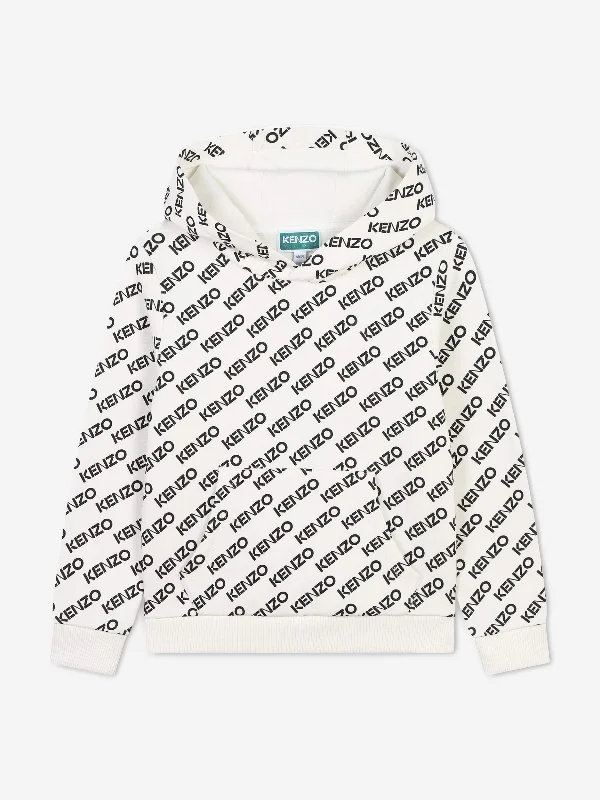 KENZO Kids Logo Print Hoodie in Ivory Graphic Hoodie Design Print