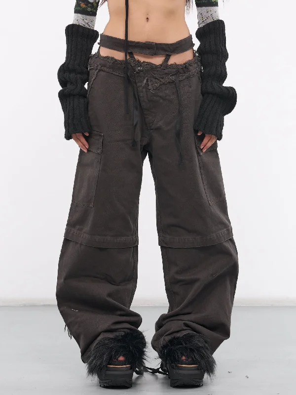 Baggy Cargo Pants (1060801521-DARK-BROWN-CANVAS) Casual Wide Pants