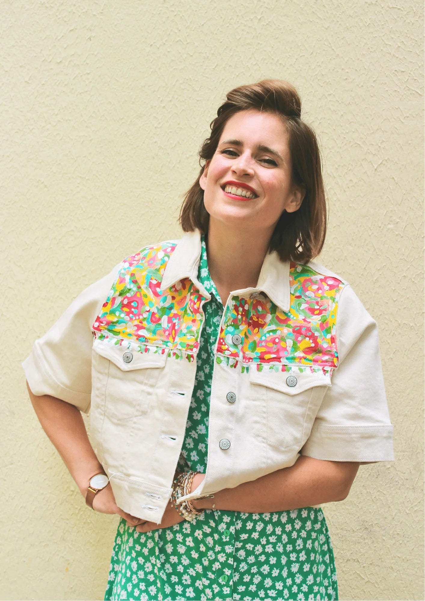 LUCILLE UPCYCLED CROP DENIM JACKET Chenille Jacket Brocade Jacket Lace Jacket
