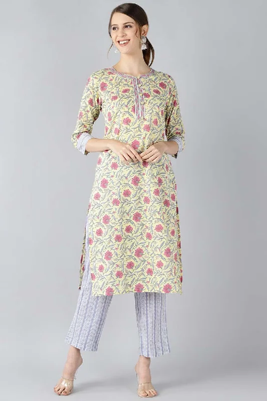 Ahika Women Cotton Yellow Ethnic Motifs Printed Straight Kurta Pant Set Modern Skinny Pants Ahika Women Cotton Yellow Ethnic Motifs Printed Straight Kurta Pant Set Modern Skinny Pants