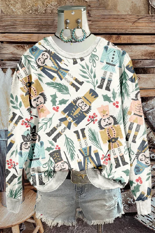 Sweet Christmas Nutcracker Print Sweatshirt Hoodie with Ribbed Cuffs Snug Fit Comfort Sweet Christmas Nutcracker Print Sweatshirt Hoodie with Ribbed Cuffs Snug Fit Comfort