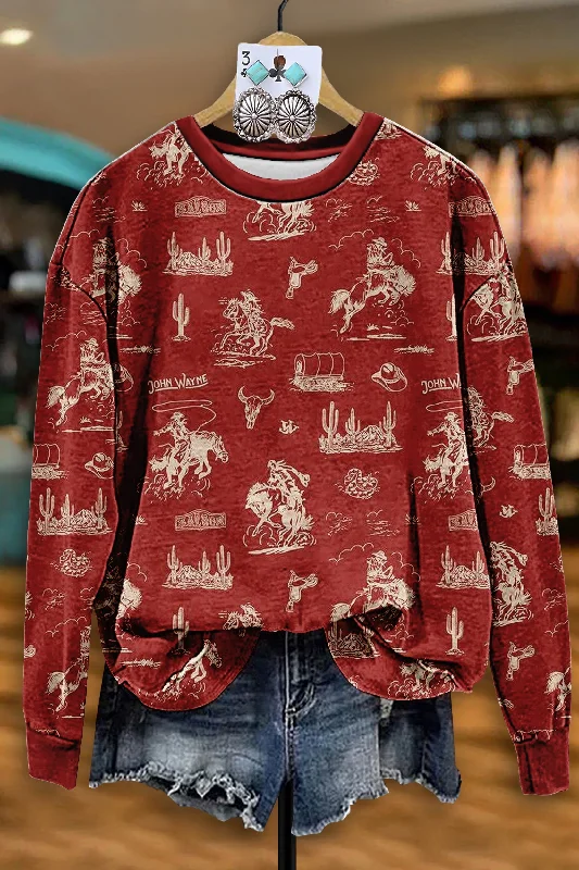 Vintage Western Rodeo Print Sweatshirt Hoodie with Print Artistic Unique