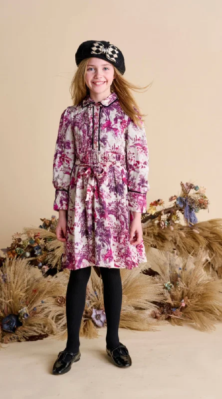 Ivory with Pink Purple Design Sateen Dress 1533 Tunics Office stylish