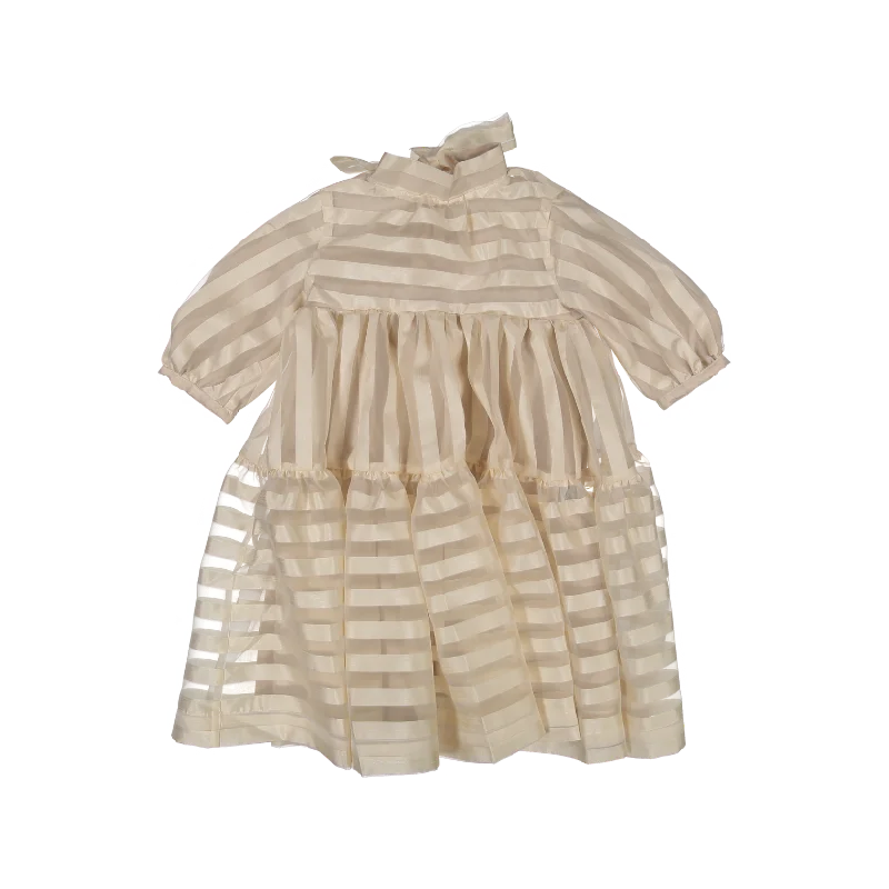AW24-08/01-Elanie dress-ivory striped organza Tunics Fleece cozy