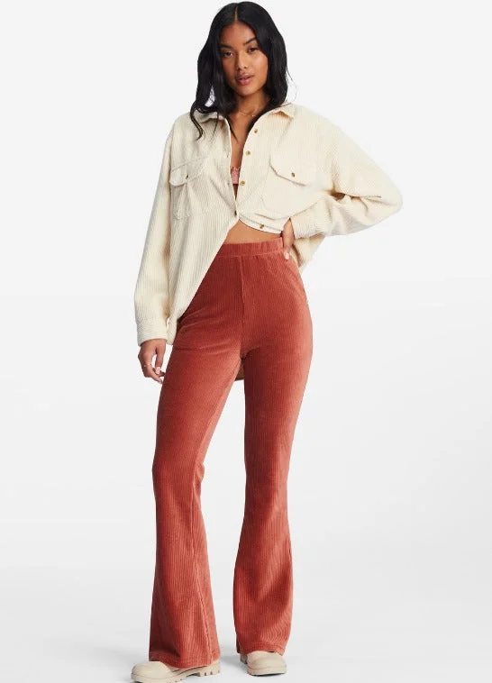 Billabong Hit A Cord High-Waisted Corduroy Flared Pants Stretch Fit Pants