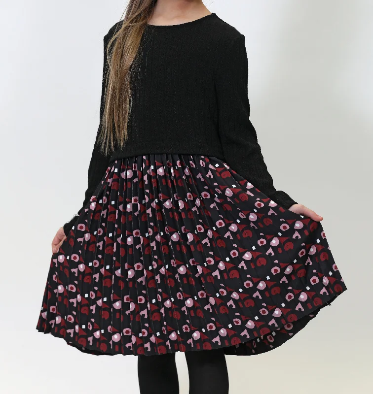 Abstract Detail Pleated Dress FA2182-A Tunics Solid Classic