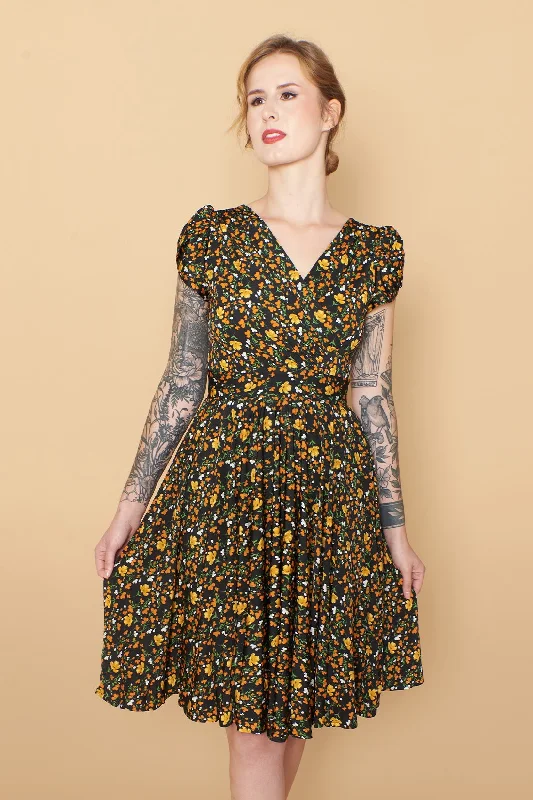 Mustard & Orange Floral Jersey Dress Tunics Luxurious high-end
