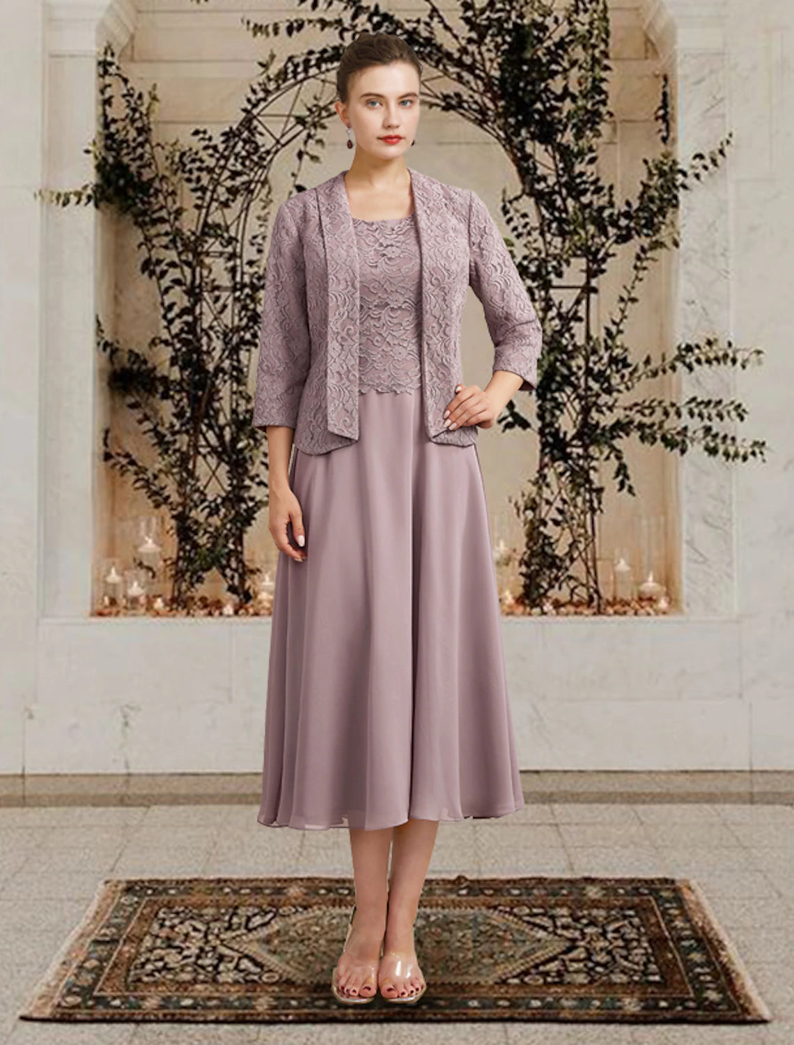Two Piece A-Line Mother of the Bride Dress Church Elegant Jewel Neck Floor Length Tea Length Chiffon Lace Sleeveless Short Jacket Dresses with Ruffles Appliques Hooded Jacket Caped Jacket Shawl Collar Jacket Two Piece A-Line Mother of the Bride Dress Church Elegant Jewel Neck Floor Length Tea Length Chiffon Lace Sleeveless Short Jacket Dresses with Ruffles Appliques Hooded Jacket Caped Jacket Shawl Collar Jacket