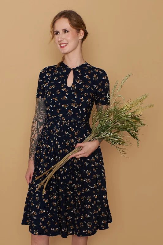 Sakura Navy & Petite Roses Dress Tunics Chic fashionable