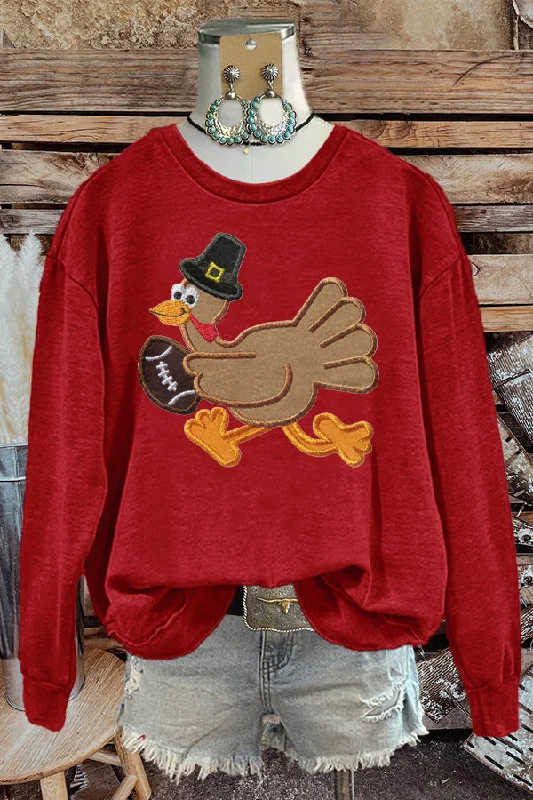Turkey Team Football Gameday Print Sweatshirt Hoodie with Side Slits Relaxed Casual