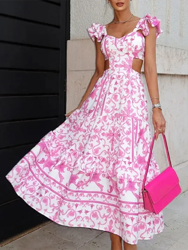 Blue Zone Planet | floral print hollow dress Tunics Versatile all-occasion