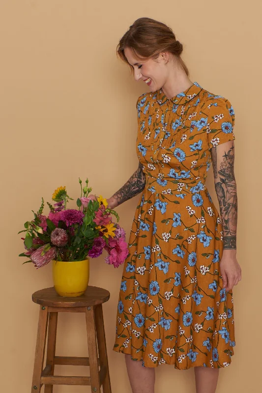 Peach Rose Mustard & Turquoise Floral Dress Tunics Silk luxurious