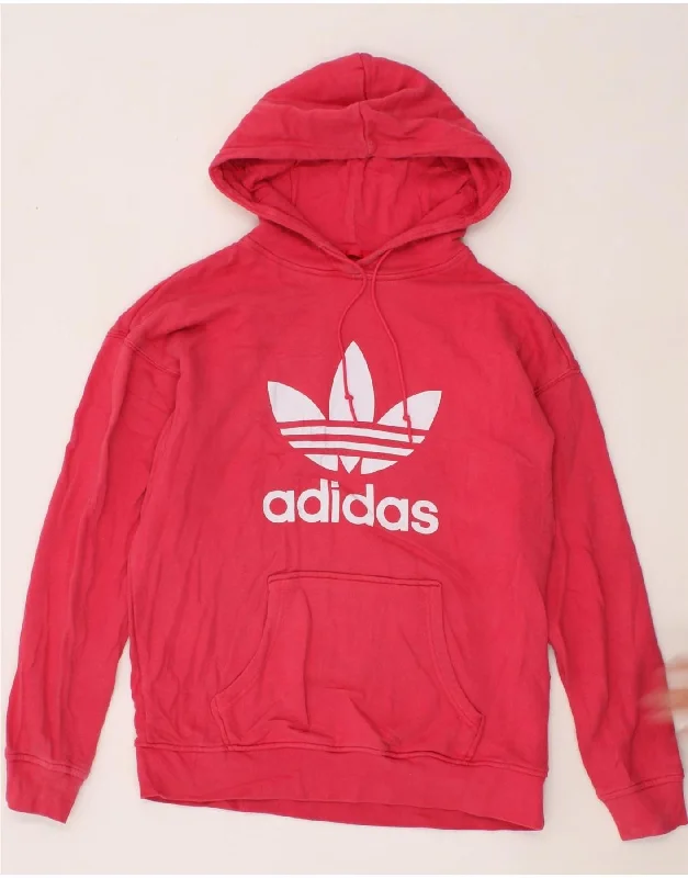 ADIDAS Womens Graphic Hoodie Jumper UK 16 Large Pink Cotton Hoodie with Logo Branding Identity