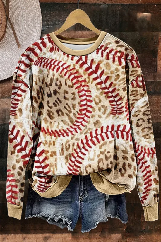 Chic Baseball Leopard Print Sweatshirt Hoodie with Thumb Holes Functional Cozy