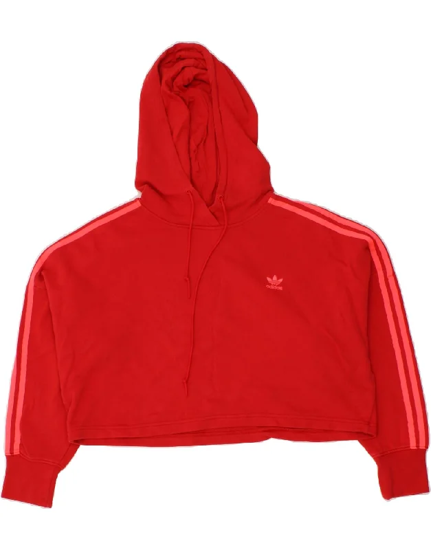 ADIDAS Womens Oversized Crop Hoodie Jumper UK 8 Small Red Cotton Hoodie with Illustration Artistic Creative ADIDAS Womens Oversized Crop Hoodie Jumper UK 8 Small Red Cotton Hoodie with Illustration Artistic Creative