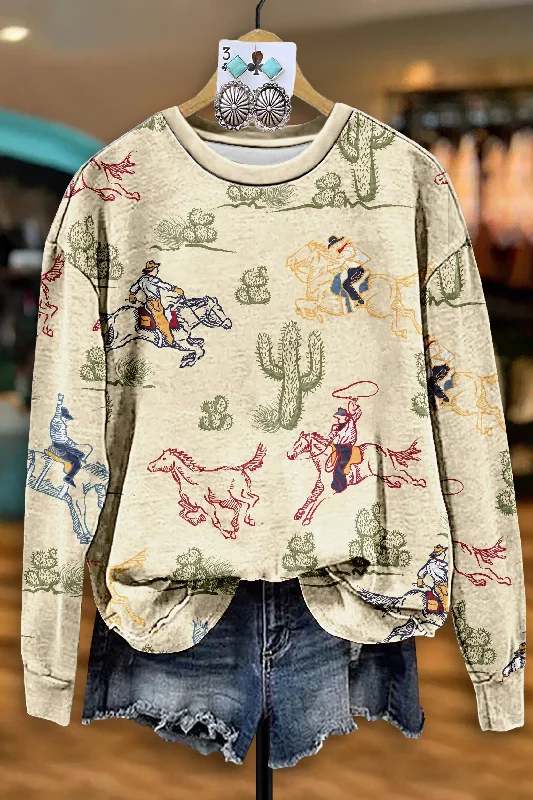 Vintage Western Cactus Rodeo Sweatshirt Hoodie Crop Top Short Trendy