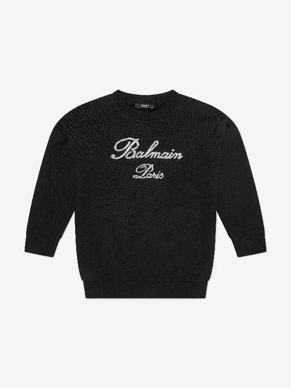 Balmain Girls Paris Logo Sweatshirt in Black Hoodie with Full-Zip Functional Layering Balmain Girls Paris Logo Sweatshirt in Black Hoodie with Full-Zip Functional Layering
