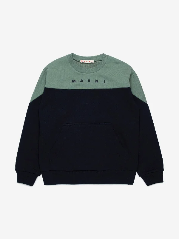 MARNI Kids Colourblock Sweatshirt in Black Hoodie with Hem Embroidery Detailed Premium MARNI Kids Colourblock Sweatshirt in Black Hoodie with Hem Embroidery Detailed Premium