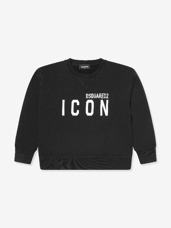 Dsquared2 Kids Icon Logo Sweatshirt in Black Oversized Hoodie Comfort Casual