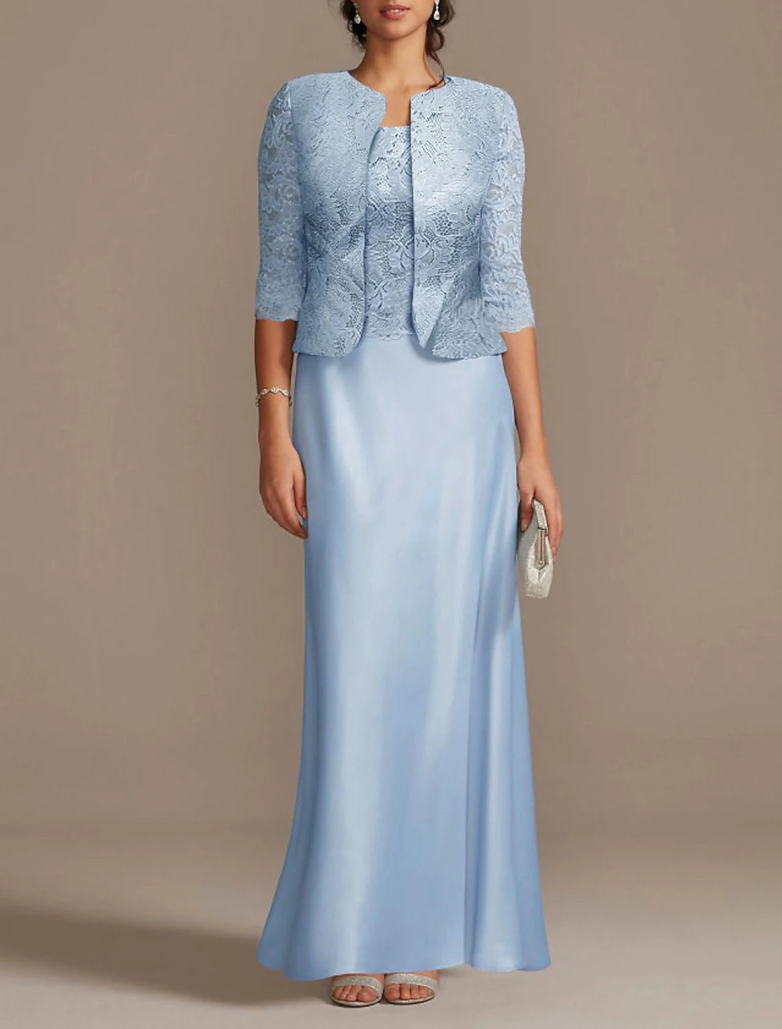 Sheath / Column Mother of the Bride Dress Wedding Guest Elegant Scoop Neck Floor Length Polyester 3/4 Length Sleeve Short Jacket Dresses with Lace Fall Boat Neck Shawl Collar Notched Collar Sheath / Column Mother of the Bride Dress Wedding Guest Elegant Scoop Neck Floor Length Polyester 3/4 Length Sleeve Short Jacket Dresses with Lace Fall Boat Neck Shawl Collar Notched Collar