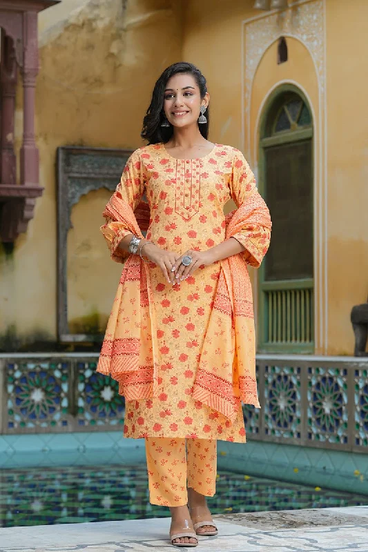 Ahika Orange Pure Cotton Straight Kurta Pant With Dupatta Fashionable Button-Up Pants Ahika Orange Pure Cotton Straight Kurta Pant With Dupatta Fashionable Button-Up Pants