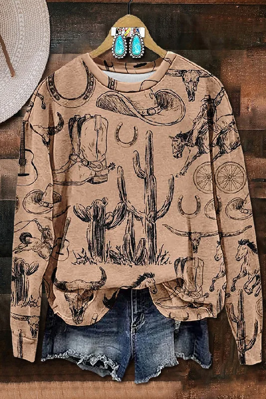 Casual Western Print Sweatshirt Hoodie with Mesh Breathable Sporty