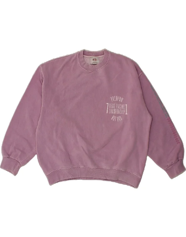 PULL & BEAR Womens Oversized Graphic Sweatshirt Jumper UK 6 XS Purple Hoodie with Belted Waist Structured Tailored
