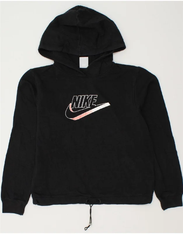 NIKE Womens Oversized Graphic Crop Hoodie Jumper UK 6 XS Black Cotton Hoodie with Hem Elastic Stretchable Comfortable NIKE Womens Oversized Graphic Crop Hoodie Jumper UK 6 XS Black Cotton Hoodie with Hem Elastic Stretchable Comfortable