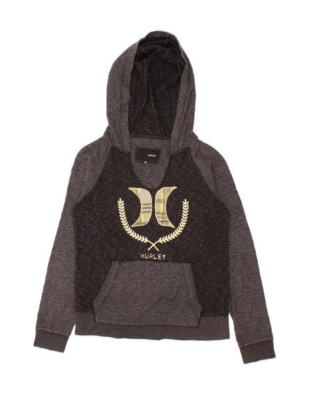 HURLEY Womens Graphic Hoodie Jumper UK 14 Medium Black Colourblock Cotton Hoodie with Earth Tones Natural Calm HURLEY Womens Graphic Hoodie Jumper UK 14 Medium Black Colourblock Cotton Hoodie with Earth Tones Natural Calm