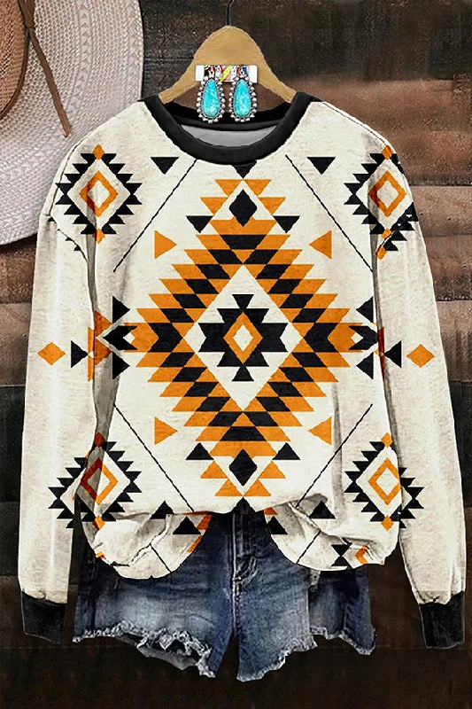 Aztec Print Sweatshirt Hoodie with Elastic Cuffs Stretchable Comfortable