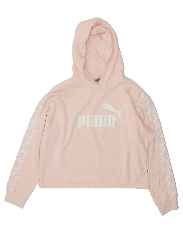 PUMA Womens Oversized Graphic Crop Hoodie Jumper UK 16 Large Pink Cotton Hoodie with Ribbed Cuffs Snug Fit Comfort PUMA Womens Oversized Graphic Crop Hoodie Jumper UK 16 Large Pink Cotton Hoodie with Ribbed Cuffs Snug Fit Comfort