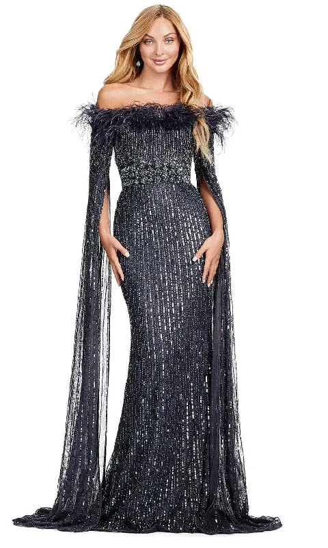 Ashley Lauren 11429 - Off-Shoulder Feather Detail Dress Square Neckline Feminine