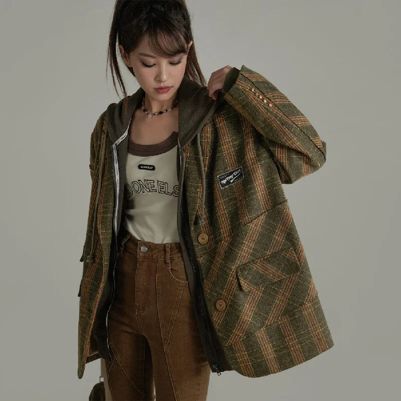 Vintage Wool Check Overfit Jacket Fleece Jacket Down Jacket Feather Jacket