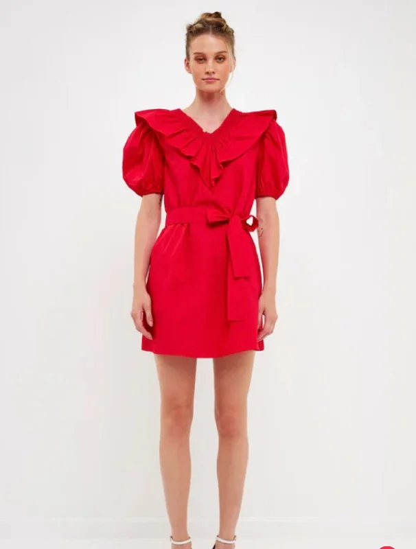Ruffled Red Mini Dress Comfortable Bodycon Mini Dress