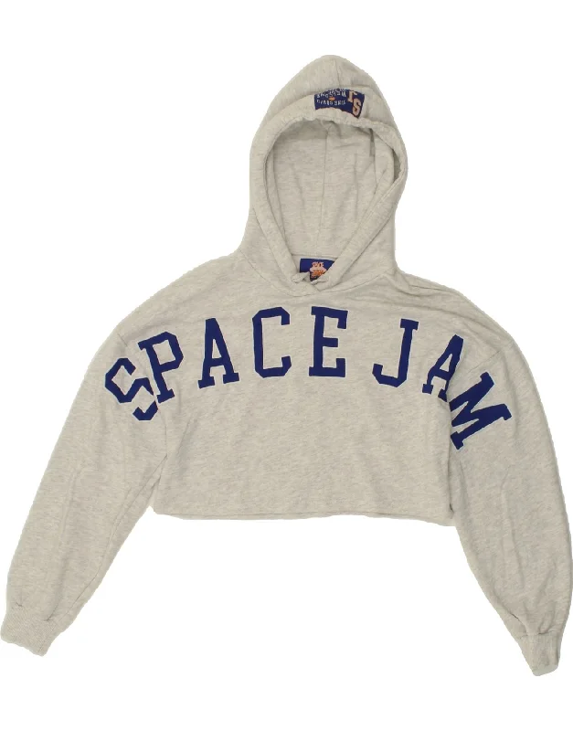 PULL & BEAR Womens Graphic Crop Hoodie Jumper UK 14 Medium Grey Cotton Hoodie with Typography Text Message PULL & BEAR Womens Graphic Crop Hoodie Jumper UK 14 Medium Grey Cotton Hoodie with Typography Text Message